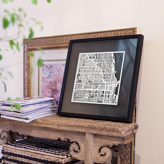 Washington D.C. Cut Map framed by O3 Design Studio, Black map, Black frame, 18x18 inches, paper cutting art work, Gift Boxed, 2 background color, self-changing, Wall Art