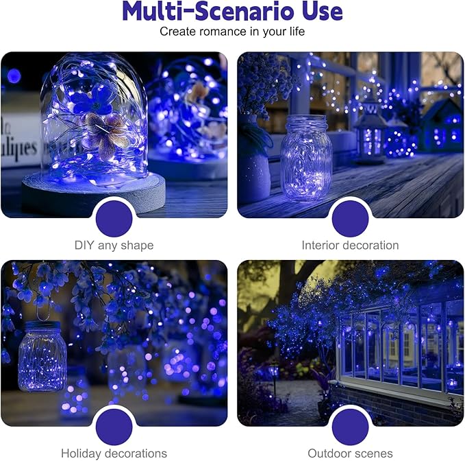 ZSJWL 6 Pack Rechargeable Fairy Lights with Remote & DIY Timer, 7Ft 20LED Mini Battery String Light, Twinkle Silver Copper Wire Lights for Wedding Party Bedroom Christmas Table Decoration (Blue)