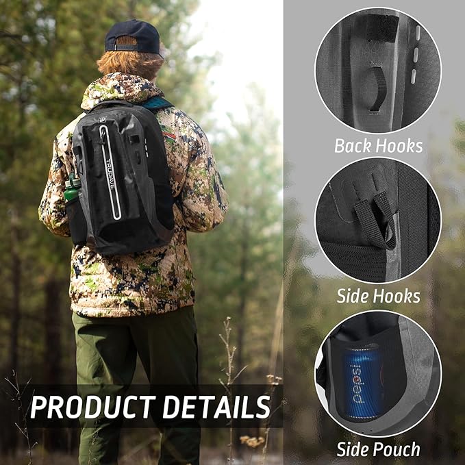 Trudave Waterproof Backpack, Waterproof Submersible Backpack, Floating TPU Coated Dry Bag with Airtight Zipper for Kayak, Fishing, Boating, Hiking, Black (20L)