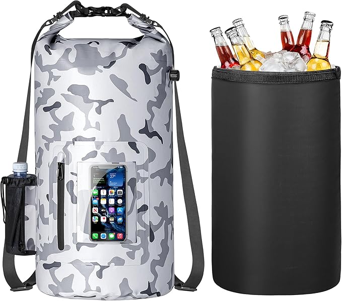 Smasrob 30L Waterproof Dry Bag with 20L Detachable Cooler, Dry Bag Cooler Backpack with Phone Pocket and Bottle Pouch, Suitable for Kayaking, Boating, Camping and Water Activities