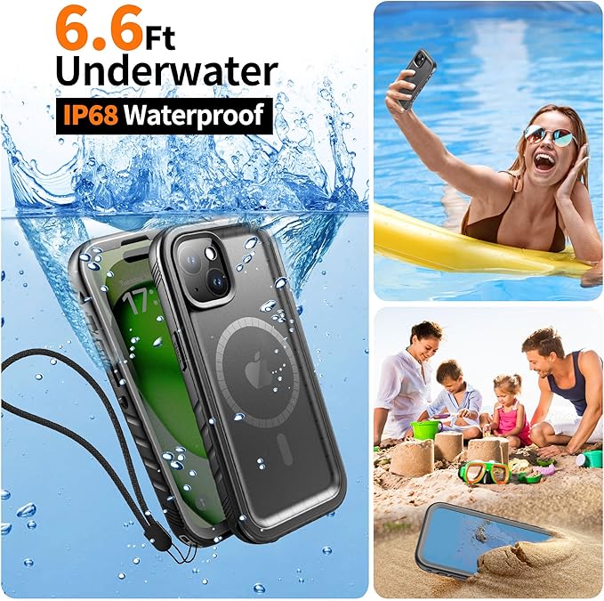 Cozycase for iPhone 15 Plus Waterproof Shockproof Dustproof Case [Compatible with MagSafe] - Heavy Duty/360 Full Body/Military Grade/Rugged Built in Screen/Camera Protector with Lanyard Black