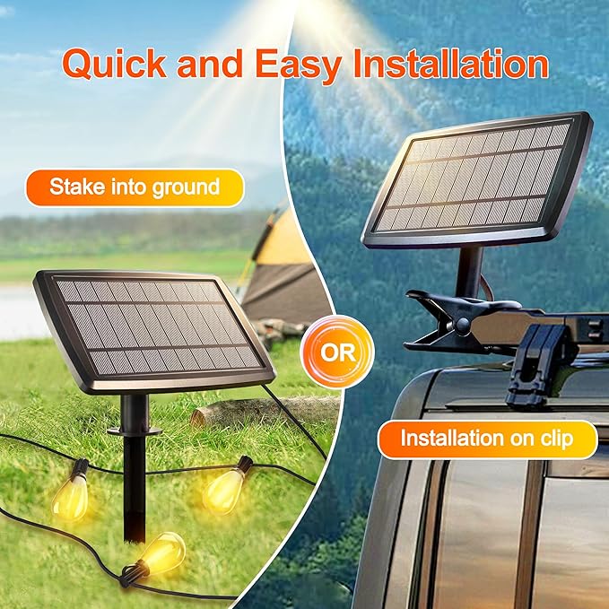 Stright 55FT Solar String Lights Outside Remote Control with USB Charging Port E12 S14 Bulbs, 55 Feet 15 Sockets Outdoor Lights Dimmable Solar Power LED Bulbs for Patio Garden Market Bistro Backyard
