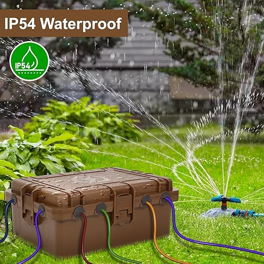 Waterproof Electrical Box, Large Outdoor Extension Cord Covers Waterproof, 8 Cable Seal Entry Weatherproof, IP54 Protect Power Strip, Timer Outlet Plug, Socket, Holiday Light Decoration (Brown)