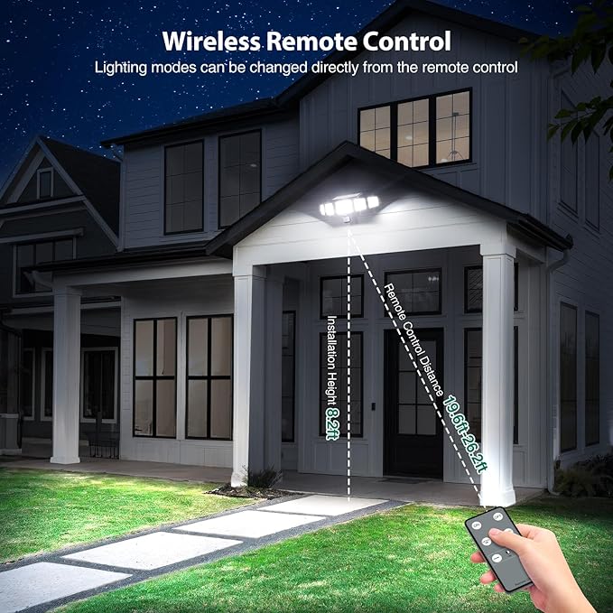 Solar Lights Outdoor 4000LM 236 LEDs Motion Sensor Outdoor Lights, 5 Heads Security Wall Lights,3 Mode, IP65 Waterproof Flood Lights with Remote Control for Garden, Backyard,2 Pack