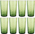 24-ounce Plastic Tumblers, Acrylic Drinking Glasses High-Balls, Reusable Plastic Cups, set of 8 Green, Hammered Style Stackable, BPA-Free, Shatter-Proof, Dishwasher-Safe