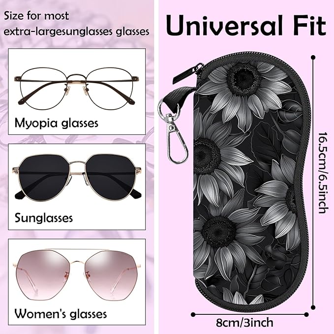 Glasses Case Sunglasses Eyeglass Soft Case Zipper Light Neoprene Pouch with Metal Belt Clip Aesthetic Cute Women Men