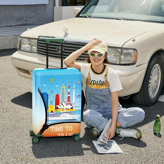 ANNA QUEEN Worldwide Travel Airplane Luggage Cover, Stretchable Suitcase Protector Sleeve, Universal Washable Fit for 32-34 Inch Checked Baggage, Water Resistant Durable Luggage Protector