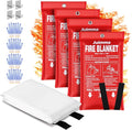 Juimma Fire Blanket for Home and Kitchen - 40" x 40" Prepared Fire Blankets Emergency for Home, School, Camping, Office, Warehouse, with Gloves and Hooks, 4 Packs