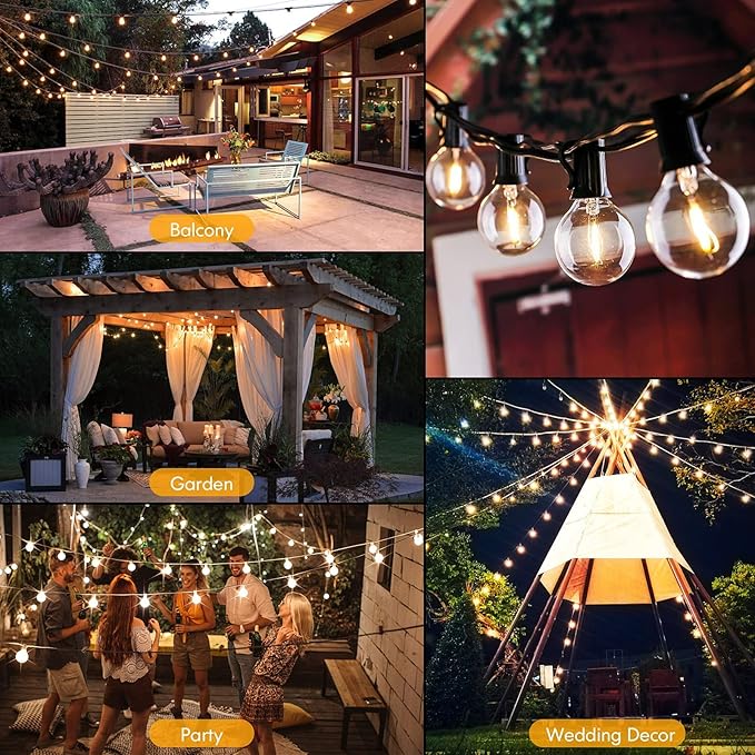 Brightever Outdoor String Light 150FT, Waterproof Dimmable Patio Lights with 75 G40 Globes, Shatterproof Connectable Outside Hanging Light for Backyard Porch