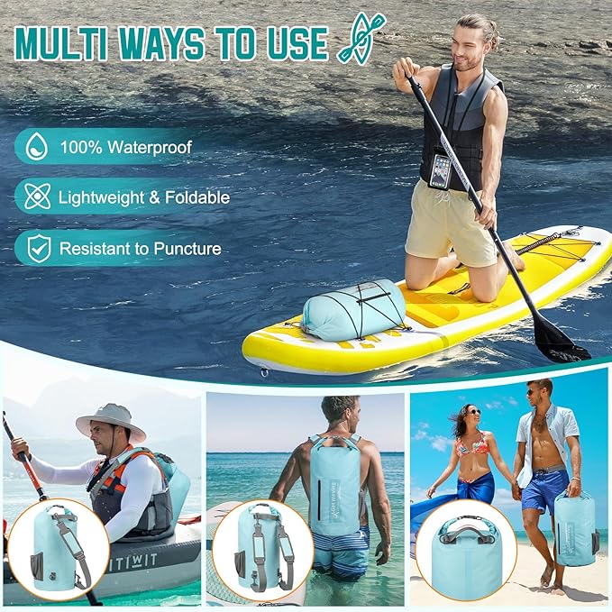 BKNOOU Dry Bag Waterproof Backpack for Women Men, 10L/20L Roll Top Dry Bags for Kayaking Waterproof Bag for Travel, Boating, Beach, Camping, Hiking & Rafting, Dry Storage Bag with Phone Pouch