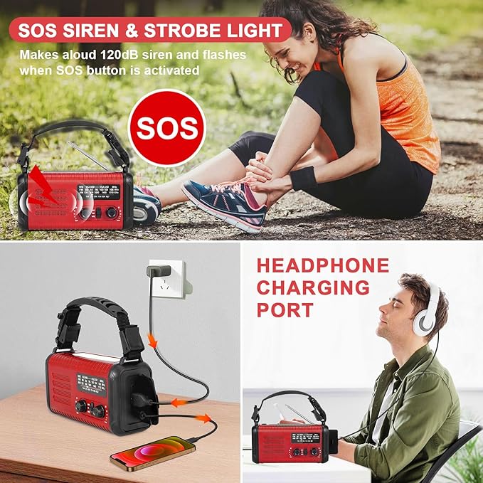 Emergency Hand Crank Solar Radio 20000mAh with Clear Signal, AM FM NOAA Weather Radio Battery Operated with 2-Mode LED Flashlight Cell Phone Charger Dual Outputs SOS for Emergencies