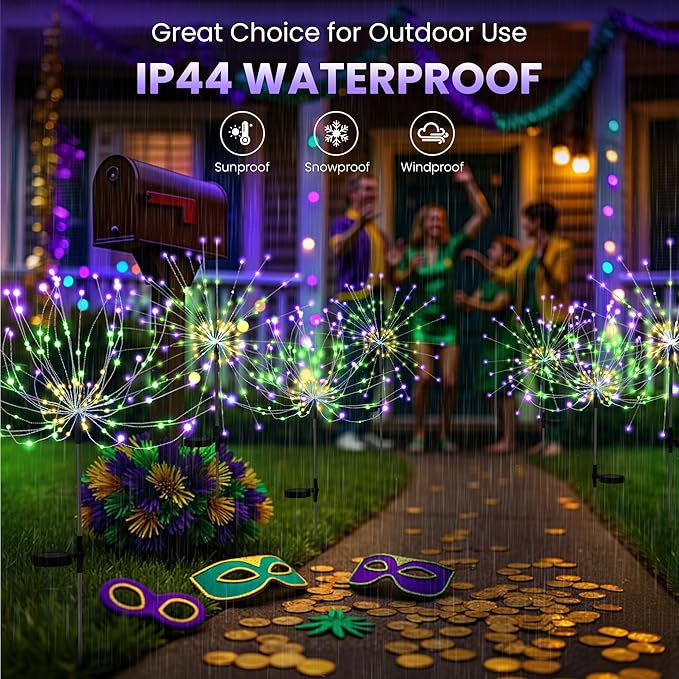 PEVOROS Garden Decor Solar Lights Outdoor,4 Pack 120LED Waterproof Colorful Solar Garden Lights Your Outdoor Decoration,Yard, Patio, Porch,Flower Pot,Pathway, for 4th of July (Purple, Green, Yellow)