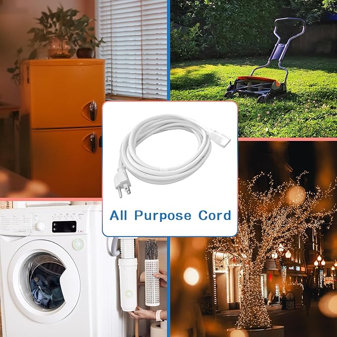 Indoor Outdoor Extension Cord 20 FT, 16/3 SJTW Weatherproof White Electrical Cords, 13 AMP Heavy Duty 3 Prong Power Cable Great for Garden, Landscaping & Holiday Decorations