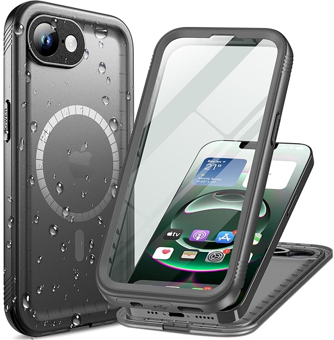 Cozycase TOP Military Shockproof IP68 Waterproof Case for iPhone 16e/iPhone 17e [Compatible with MagSafe] Heavy Duty 360 Full Body with Screen Camera Protector Double Dustproof Hard Tough Cover Black