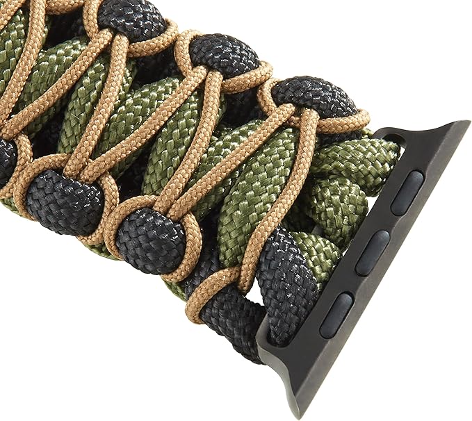 Savior Survival Gear Paracord Watch Band Compatible with Apple Watch Band 49mm 46mm 45mm 44mm 42mm,iWatch Band Series Ultra 10 9 8 7 6 5 4 3 2 1 SE, Adjustable strap for men (Green-Black-Khaki-Large)
