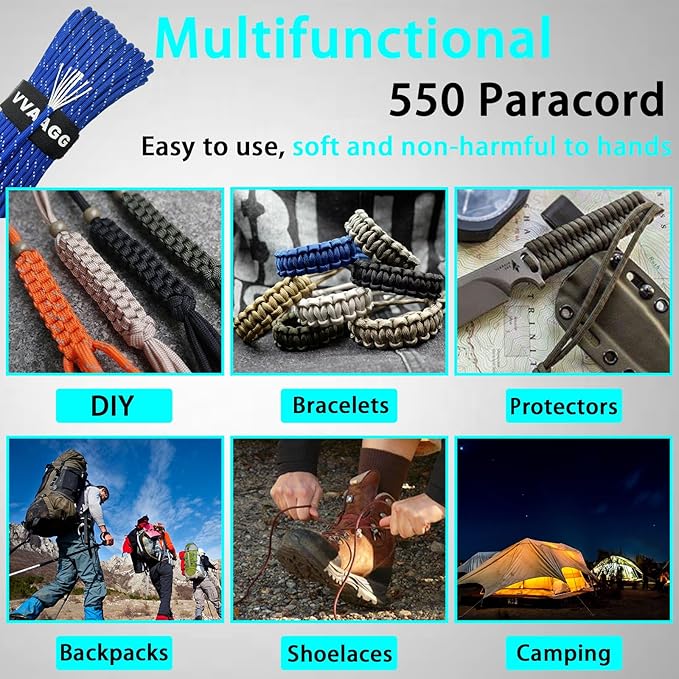 VVAAGG Reflective Paracord Rope 100FT, 7 Strand Nylon para Cord Lanyard Utility 550 Parachute Cord, 4mm Thin Tent Rope for Outdoor Camping Hiking