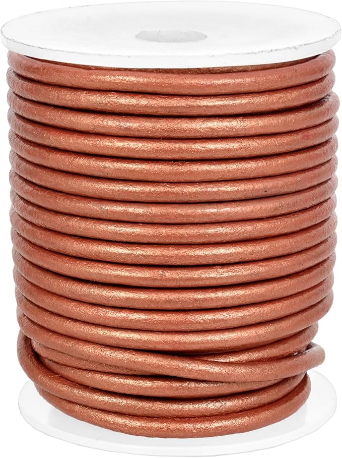 GENIQUE Real/Genuine Round Leather String Cord for Necklace, Bracelets, Jewellery, Braiding (3mm, Copper)