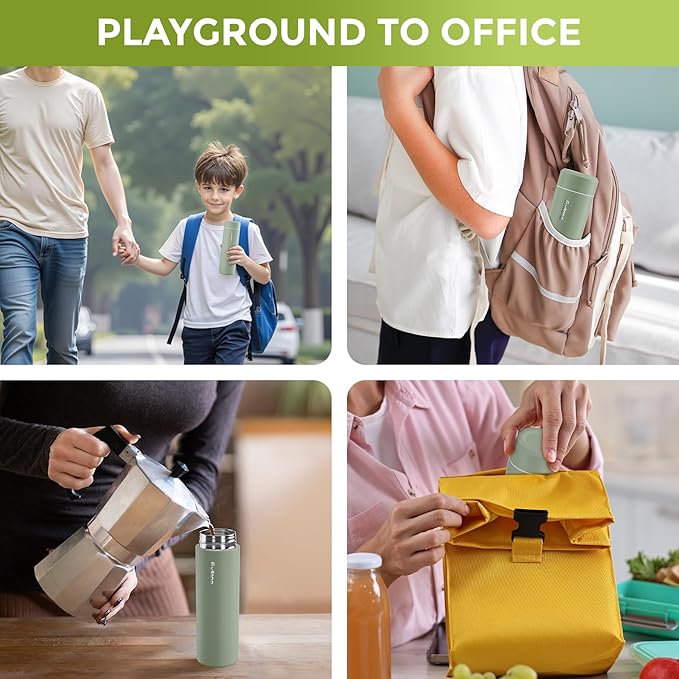 【Upgraded】Exllena Small Insulated Water Bottle 12 oz/350ml– Mini Insulated Water Bottle for Hot & Cold Drinks, Perfect Small Water Bottle for Travel, Purse...(Sage Green)
