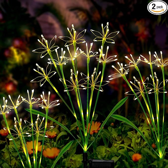 Solar Garden Lights Outdoor: Waterproof 2-Pack DIY Decorative Firework Lights with 2 Modes for Yard Patio Pathway Outside Fairy Decor - Gifts for Women Mom Mothers Day Warm White