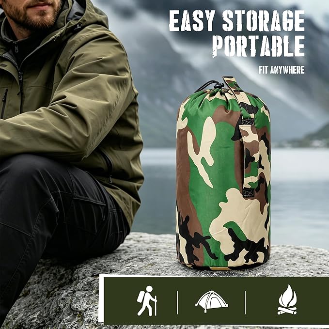 Lenotos Woobie Blanket, Thermal Insulated Military Poncho Liner, Water-Resistant, Portable, Insulation, for Hiking, Survival with Compression Carry Bag (Forest)