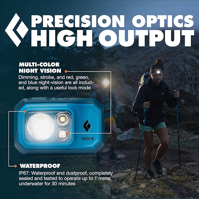 BLACK DIAMOND Storm 500-R Rechargeable Headlamp | 500 Lumens Brightness | Micro-USB Charging | Waterproof & Compact | Camping, Hiking, Running | Azul