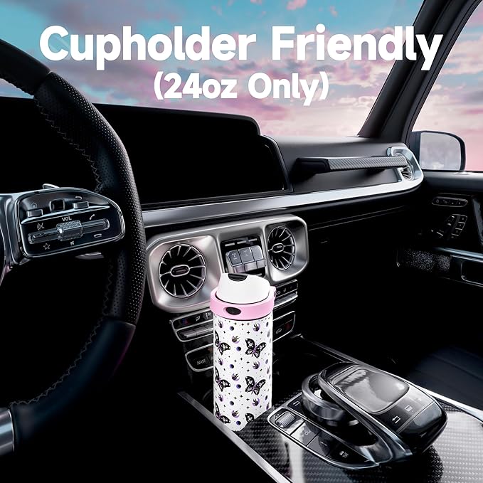 24 oz Insulated Water Bottle with Straw: Meoky Stainless Steel Metal Water Bottle with 2-in-1 Lid - Leak Proof, Cold for 24 Hours, Protective Silicone Base, BPA-Free for Sports Travel Car, Nocturne