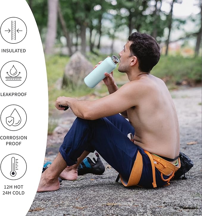 Bambaw Stainless Steel Water Bottle 24 oz, Metal Water Bottle Insulated, Lightweight & Reusable, Keeps Drinks Cold 24h & Hot 12h, Sleek & Elegant Design, Fits in Cup Holder (Ice Blue)