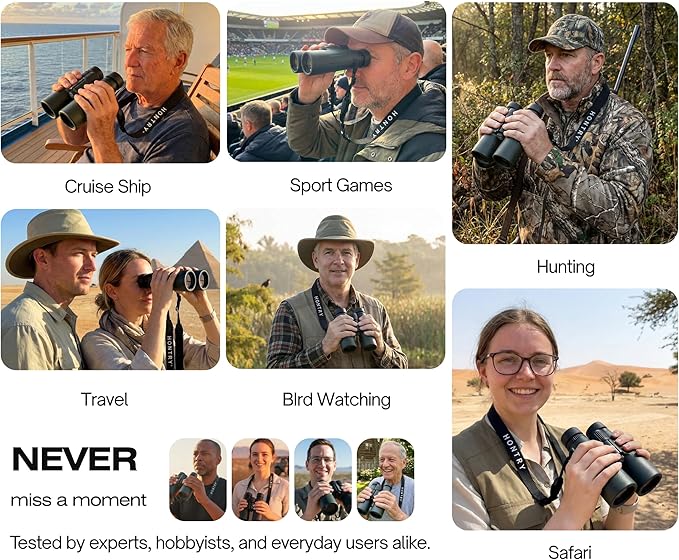 Hontry 8x42 Binoculars with IPX6 Waterproof Protection for Bird Watching, Hunting, Cruise Ship, Travel and Safari