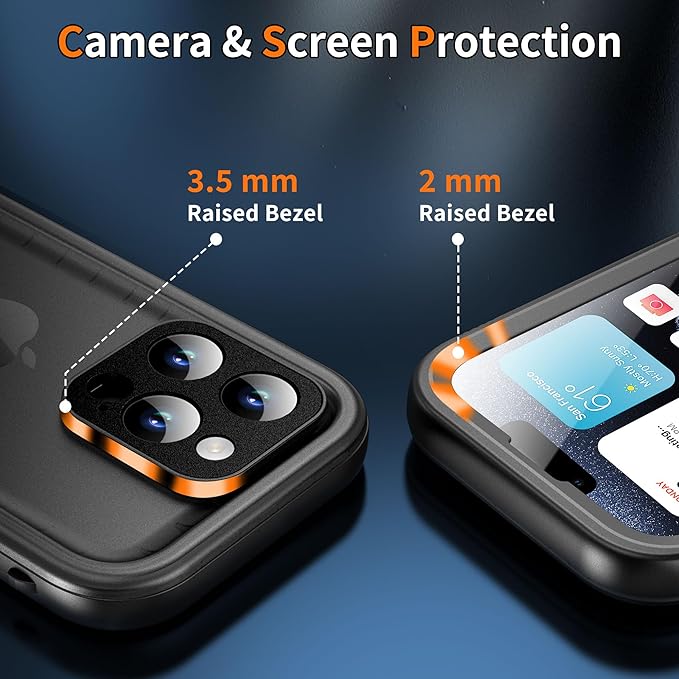Cozycase for iPhone 15 Pro Waterproof Shockproof Dustproof Case - Heavy Duty/360 Full Body/Military Grade/Protective/Rugged 【8FT Drop Proof】 Built in Screen/Camera Protector with Lanyard Black