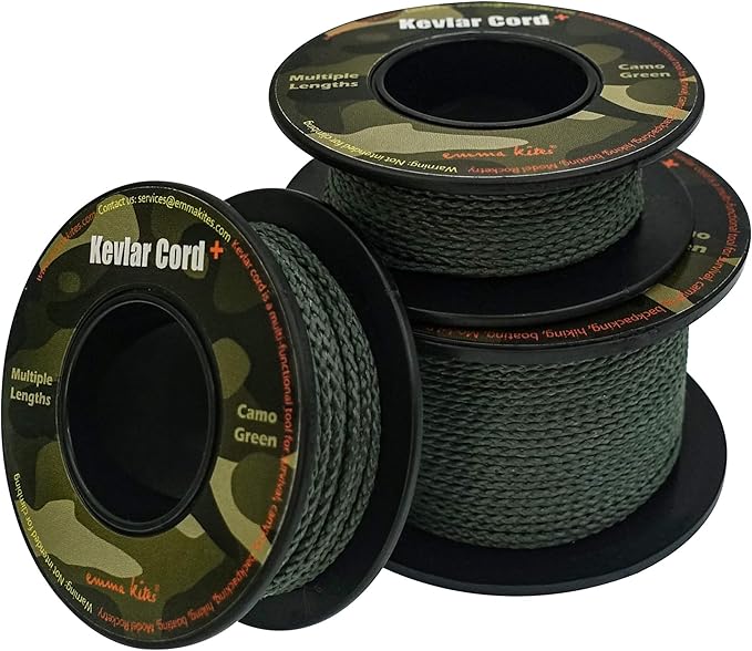 emma kites Camo Green, Red, Blue Braided Kevlar Cord 200Lb~1800Lb Abrasion/Flame Resistant Tactical Paracord, Trip Line, Cord Friction-Saw, Boot Laces, Survival Cord, Model Rocket Shock Cord