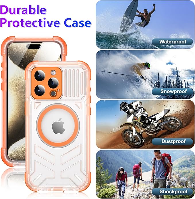 2025 New for iPhone 15 Pro Case Waterproof, [Compatible with MagSafe][Built-in Camera & Screen Protector][Full Body Shockproof][IP68 Waterproof][Dustproof] Phone Case for iPhone 15 Pro 6.1"