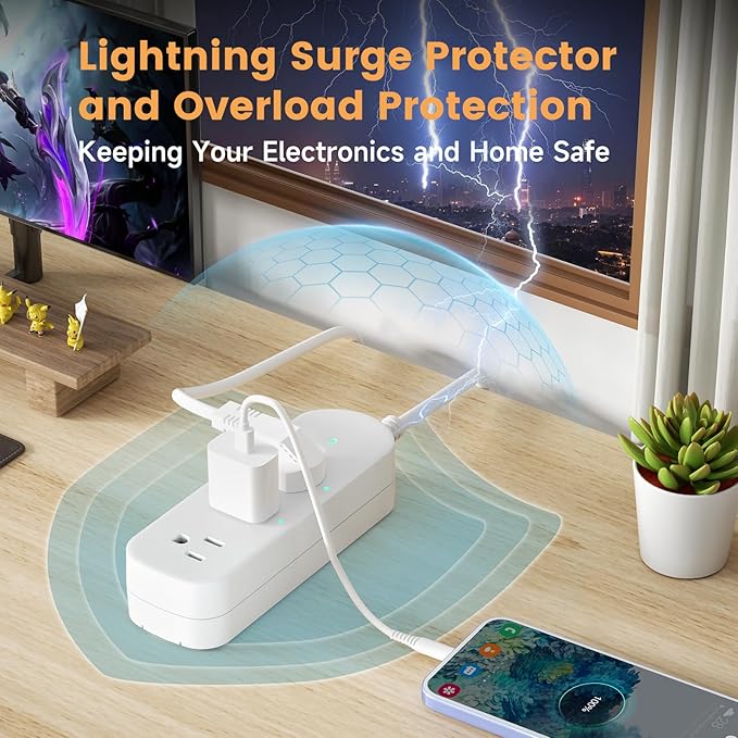 Outdoor Power Strip Weatherproof 3 FT Extension Cord Waterproof Surge Protector Power Strip, 3 AC Outlets, 1625W Overload Protection, for Camping, Home, Office, Garden, FCC UL Listed