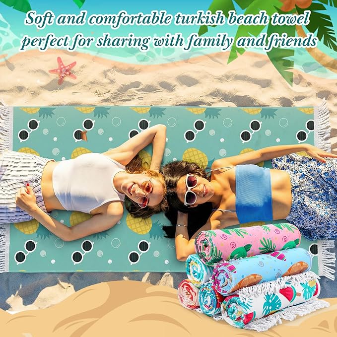 Peryiter 24 Pack Microfiber Oversize Turkish Beach Towel Set 12 Large Absorbent Beach Towels with 12 Storage Bag 28 x 55 Quick Dry Lightweight Bath Towel Blanket for Hawaii Camp Swim Pool(Summer)
