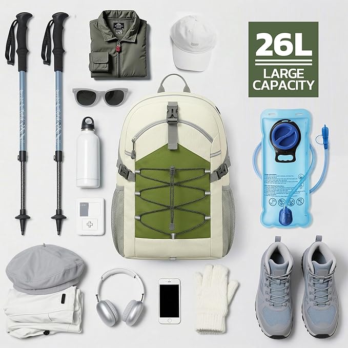 TILYMOL Hydration Hiking Backpack with 2L Water Bladder - Lightweight Waterproof Outdoor Camping Backpack/Water Backpack, Hiking Daypack with Hydration System for Hiking, Travel, Running, Biking