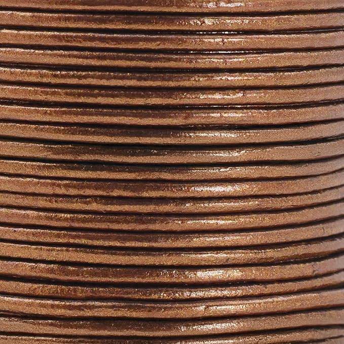 Mandala Crafts Round Genuine Bronze Leather Cord for Jewelry Making – 1.5mm Cowhide Leather Rope String Lace for Kumihimo – 20 Yards Cowhide Craft Cording Spool