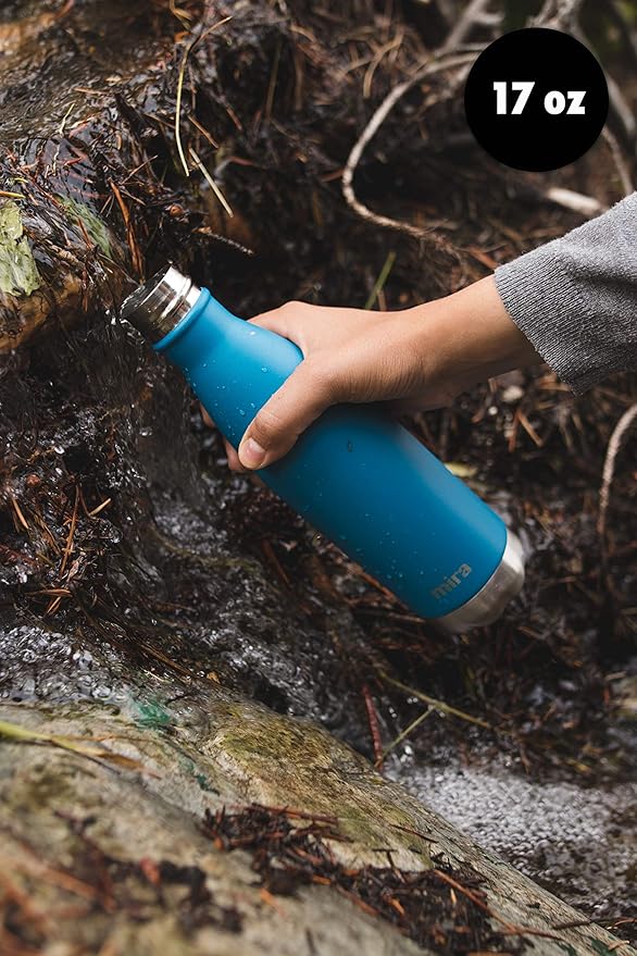 MIRA 17 oz Insulated Water Bottle - Stainless Steel Cola Shape Thermo - Double Wall Hot & Cold Flask (24Hr Cold/12Hr Hot) - Matte Black