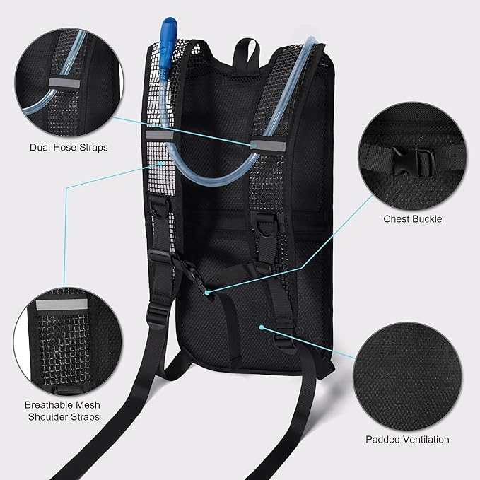 MIYCOO Hydration Backpack - Lightweight Water Backpack with 2L Water Bladder Bag, Running Hydration Vest Backpack for Men Women, Hydration Pack for Hiking, Cycling, Climbing