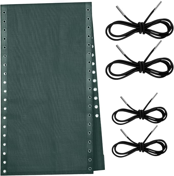 Queekay Chair Replacement Fabric with 4 Bungee Cord Lounge Chair Cloth Mesh Repair Kit for Patio Recliner Outdoor Lawn Pool(63 x 21 Inch,Dark Green)
