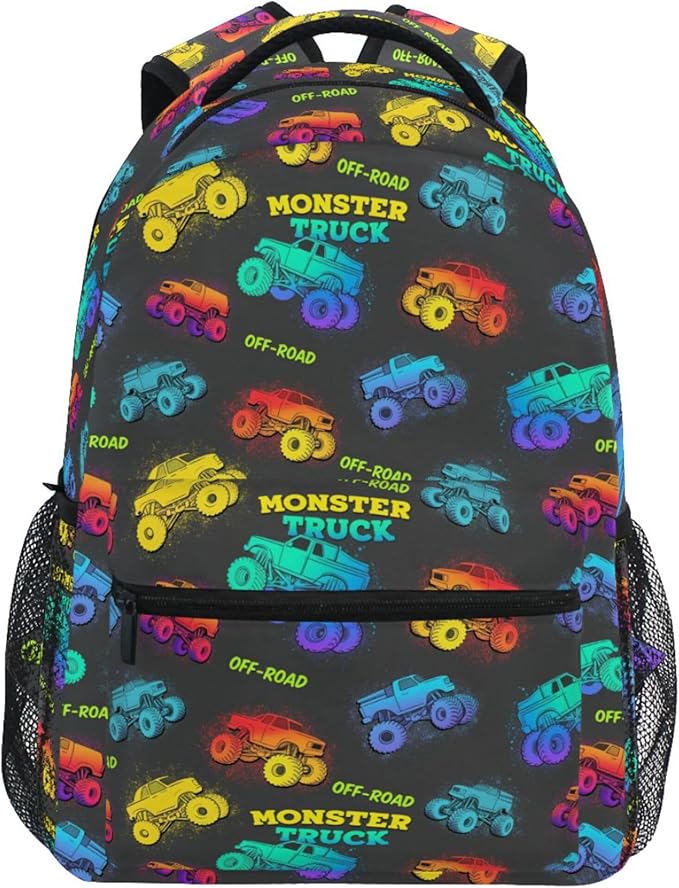Wamika Monster Truck Kids Backpack Blue Racing Cars School Backpack Boy Girl Preschool Book Bag