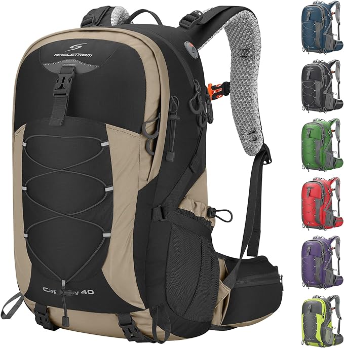 Maelstrom Hiking Backpack,Camping Backpack,40L Waterproof Hiking Daypack with Rain Cover,Lightweight Travel Backpack,Khaki