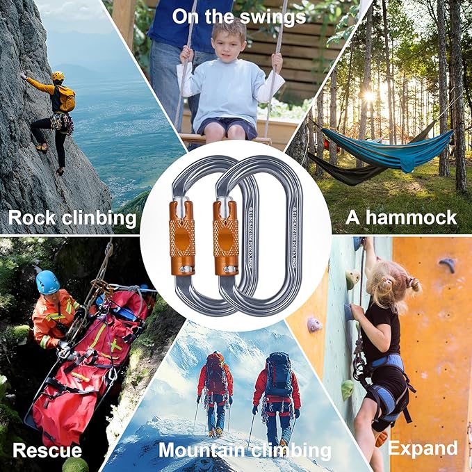SOB Heavy Duty Steel Carabiner Clips -Auto Locking Climbing Carabiner, Industrial Strength Climbing Hooks for Keychains, Outdoor Gear, Backpacks, Hiking & Camping