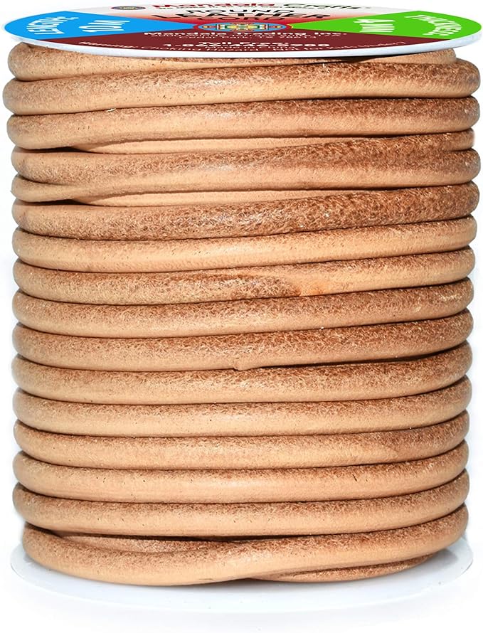 Mandala Crafts Round Cowhide Genuine Rust Leather Cord for Jewelry Making Kumihimo Leather Rope Spool - Rust 11 Yds 4mm Cording