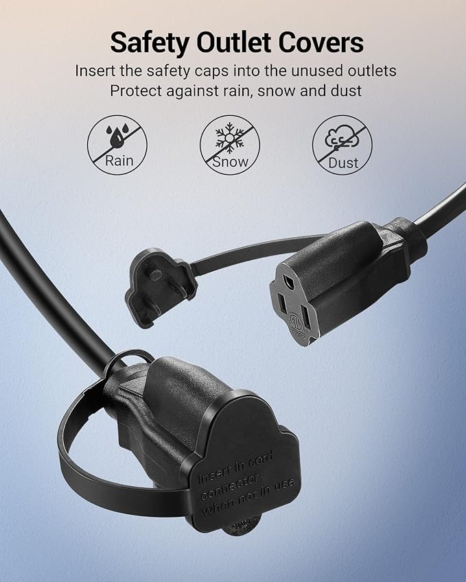 DEWENWILS Outdoor Extension Cord 1 to 3 Splitter, Total 52FT, 13A 125V 1625W 16/3C SJTW Extension Cord Heavy Duty Extension Cord for Holiday Light, Outdoor String Light, ETL Listed (Black), 1 Pack