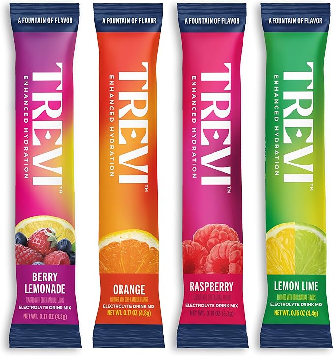 TREVI™ Everyday Sugar Free Electrolytes - Essential Drink Mix Hydration Powder Packets - 28 Count - Original Variety Pack - Berry Lemoande, Lemon Lime, Raspberry, Orange