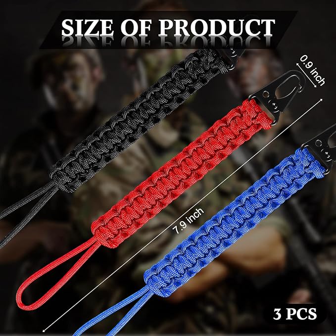 Shappy 3 Pcs Paracord Keychain Weave 550 Paracord 9 Inch Tactical Lanyard Wallet Accessories Camping Fishing Hunting Outdoor