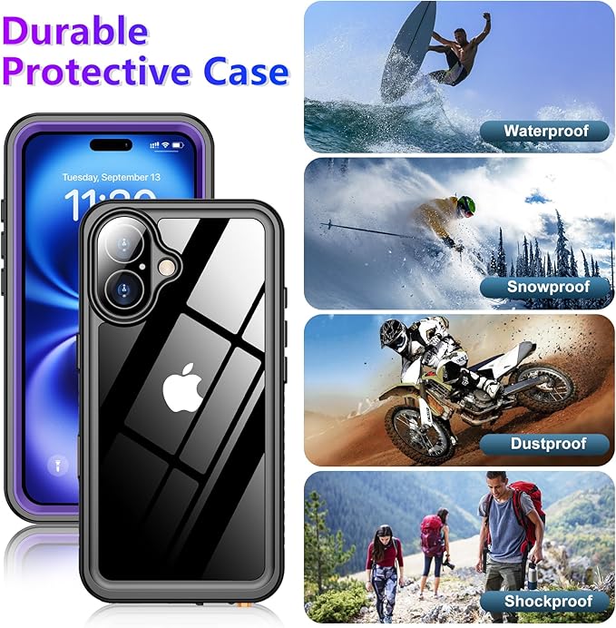 2025 New Designed for iPhone 16 Case Waterproof, [Built-in Screen Protector & Glass Camera Protector][Full Body Shockproof][IP68 Underwater][Dustproof][Dropproof] Phone Case for iPhone 16 6.1"