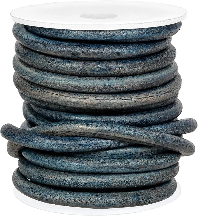 GENIQUE Real/Genuine Round Leather String Cord for Necklace, Bracelets, Jewellery, Braiding (5mm, Blue Distressed)