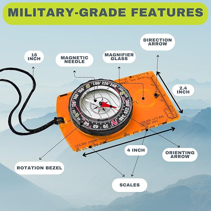 Trekker's Compass Crew Orienteering Compass, Pack of 2, Magnetic Navigation Set for Hiking, Camping, Backpacking, Scout Activities