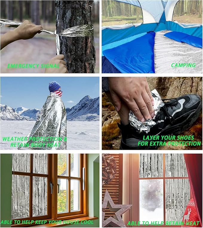 Emergency Foil Blanket (Pack of 50), Survival Thermal Mylar Blankets Individually Packaged Perfect for Outdoors, Hiking, Marathons or First Aid