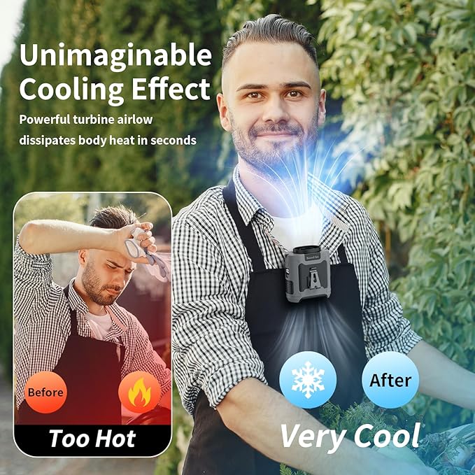 Socool 10000mAh Portable Waist Fan Clip on Wearable Belt Personal Fan Rechargeable Battery operated With 5 Speeds & Flashlight Neck Hands-Free 40H Cooling For Outdoor Camping Travel (Gray）